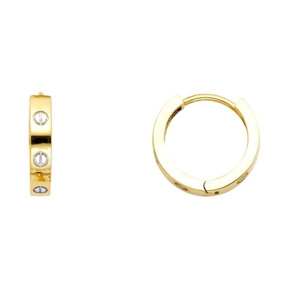 14K 2 tone Designer look Round Huggies Earrings 18mm